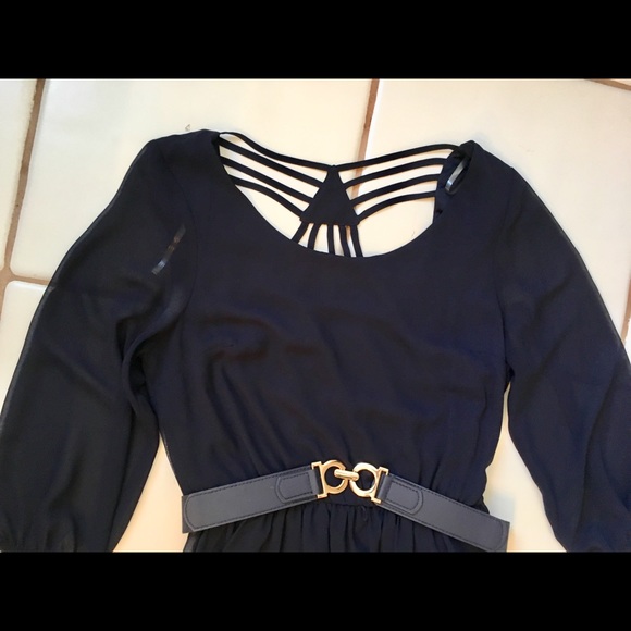 NWOT Dress Navy Blue Lattice Back  belted AGB - Picture 3 of 6